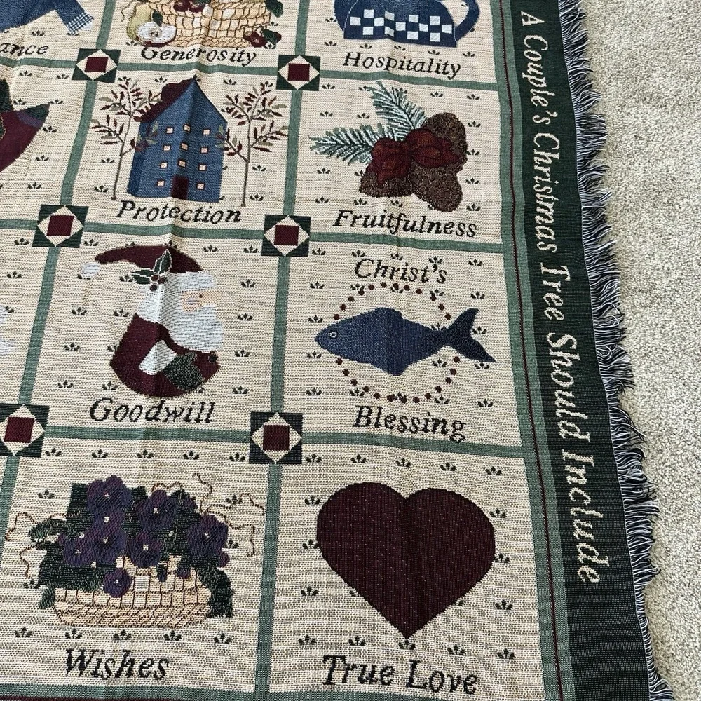 Vintage Woven Tapestry Throw Blanket German Christmas ornament tradition Couples